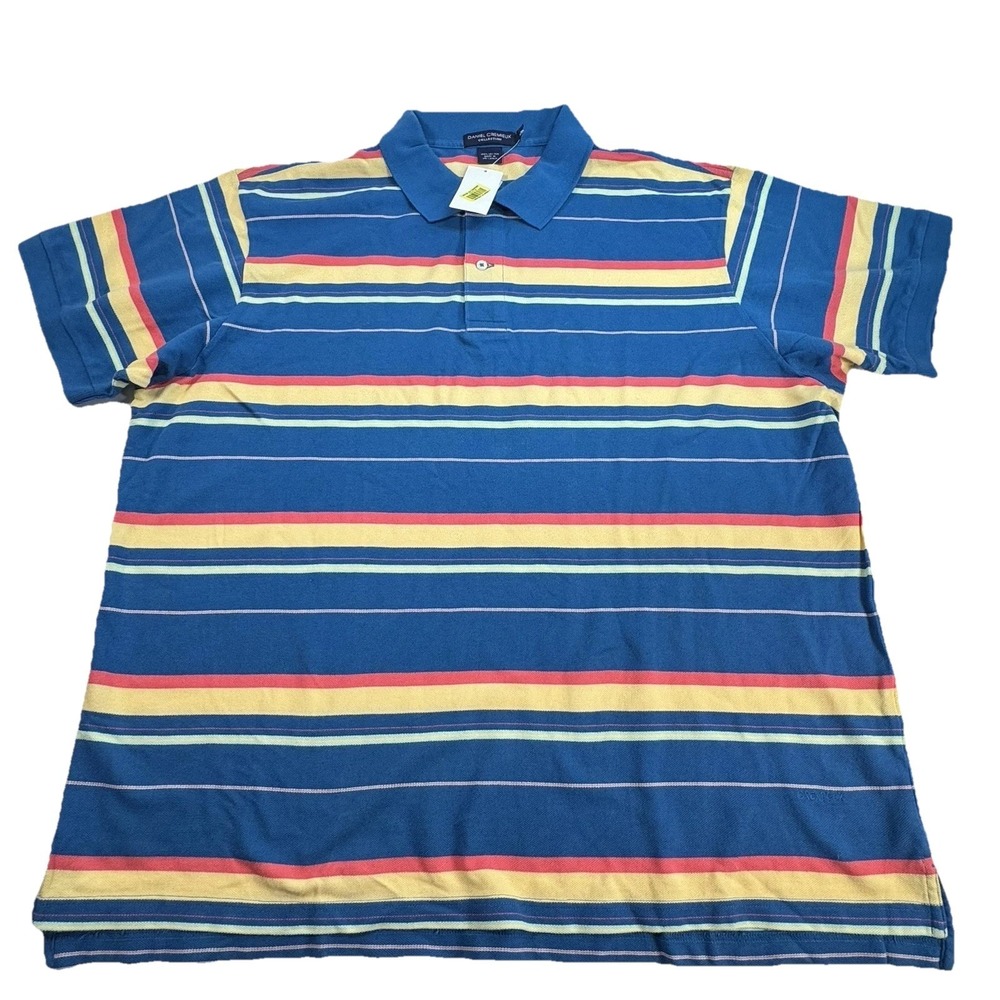 Vintage Daniel Cremieux Polo Shirt XXL Blue Multicolor Striped 100% Cotton NWT - Picture 2 of 5